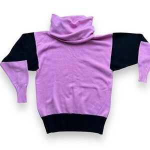 Valerie Louthan 100% Pure Cashmere Cowl Neck Colorblock Sweater pink/black